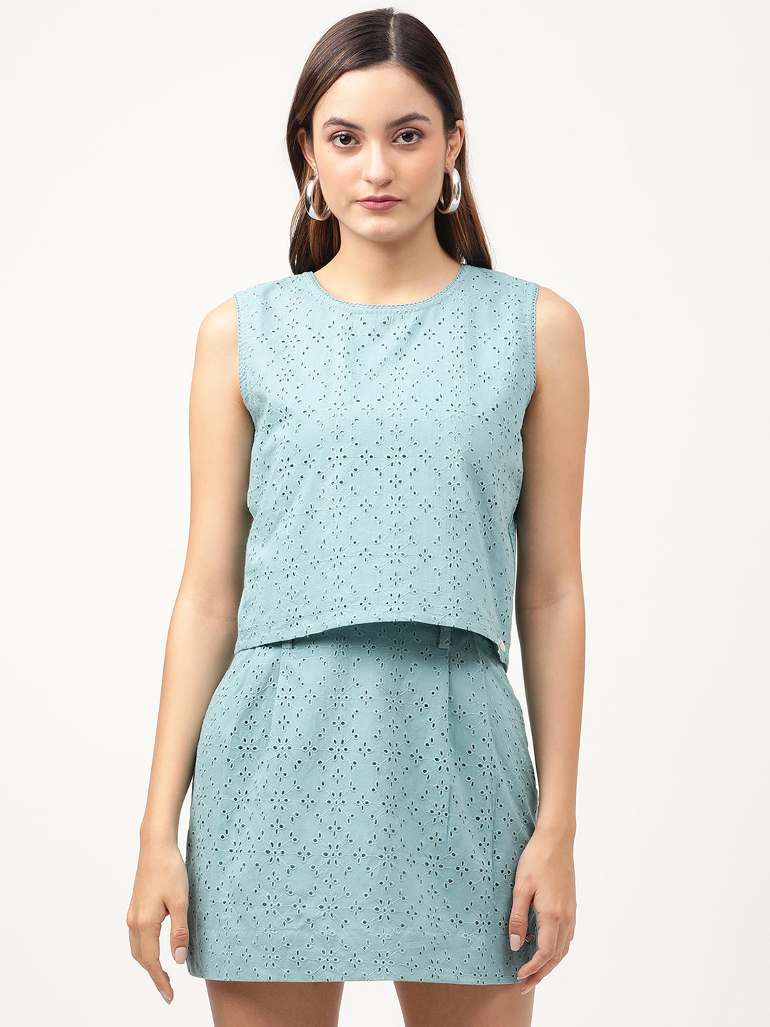 ELLE Green Styled Back Pure Cotton Top