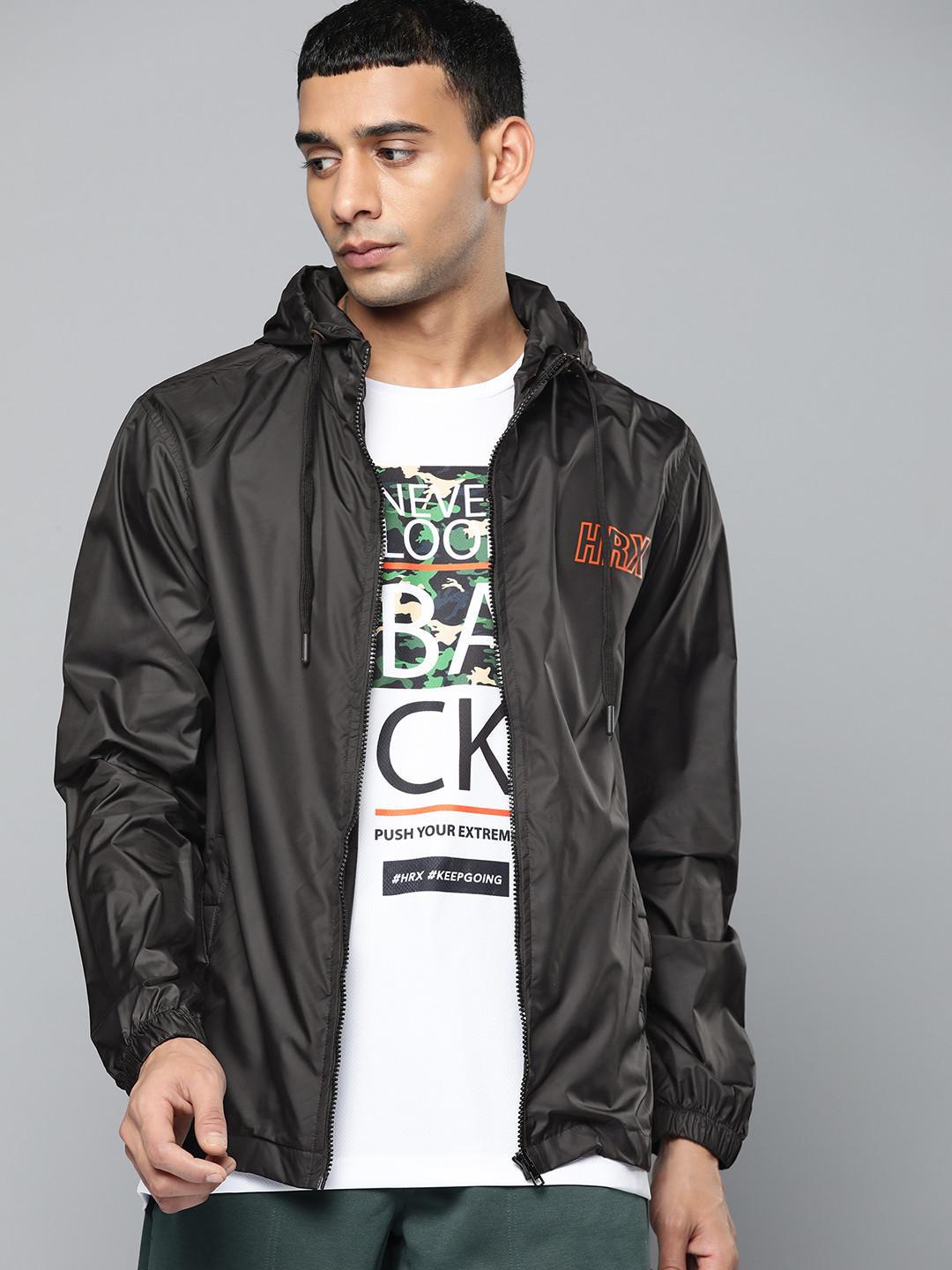 HRX by Hrithik Roshan Men Black Solid Football Sporty Jacket