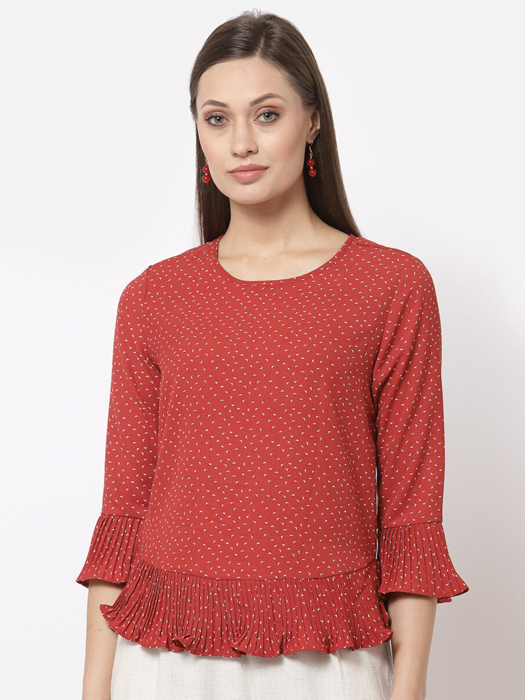 Gipsy Women Red Micro Ditsy Printed Top