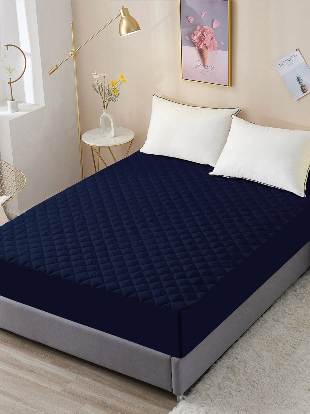 DREAM CARE Blue Solid Cotton Sapphire Quilted Mattress Protector