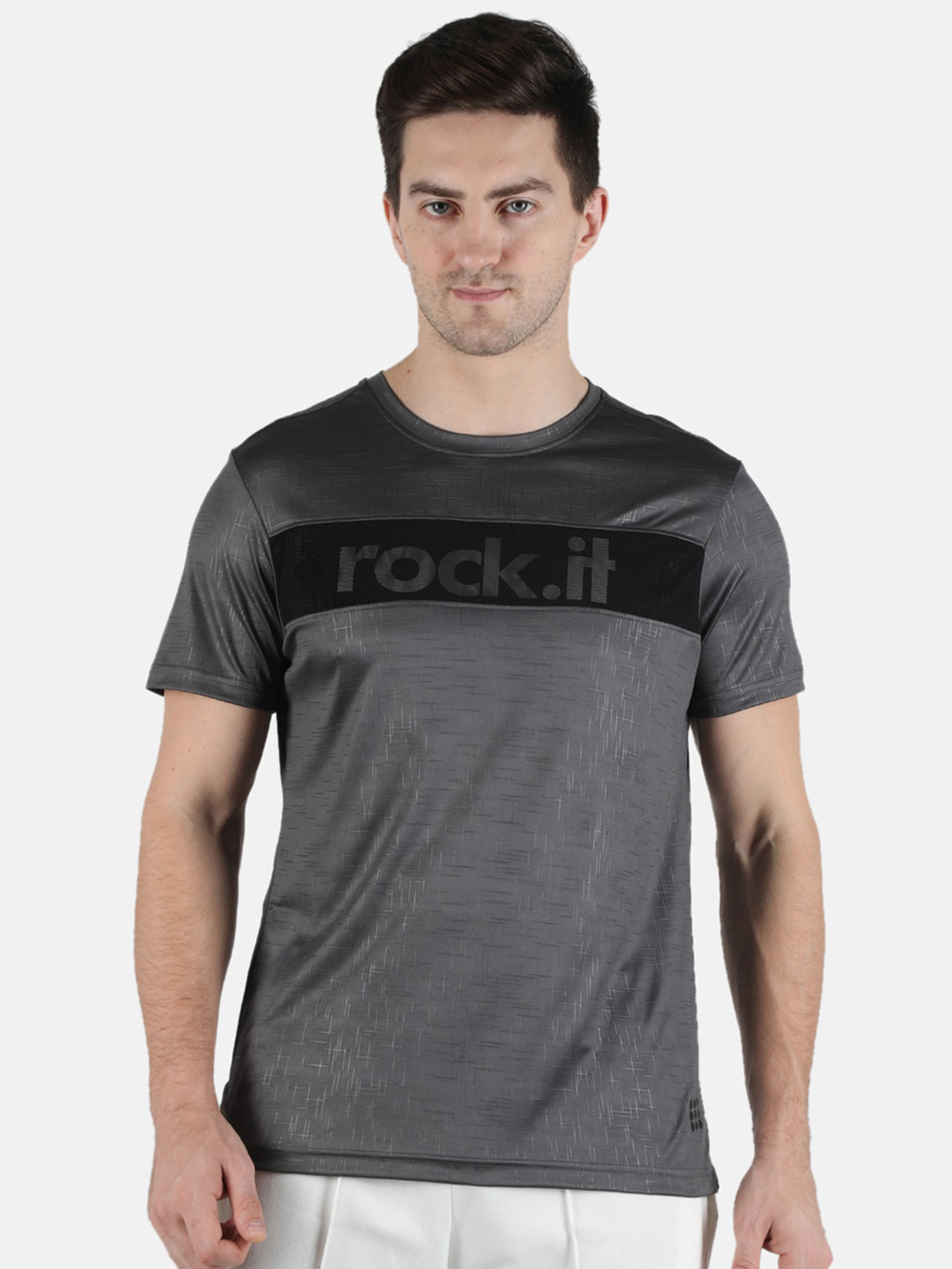 rock it Men Grey Typography Printed Training or Gym T-shirt
