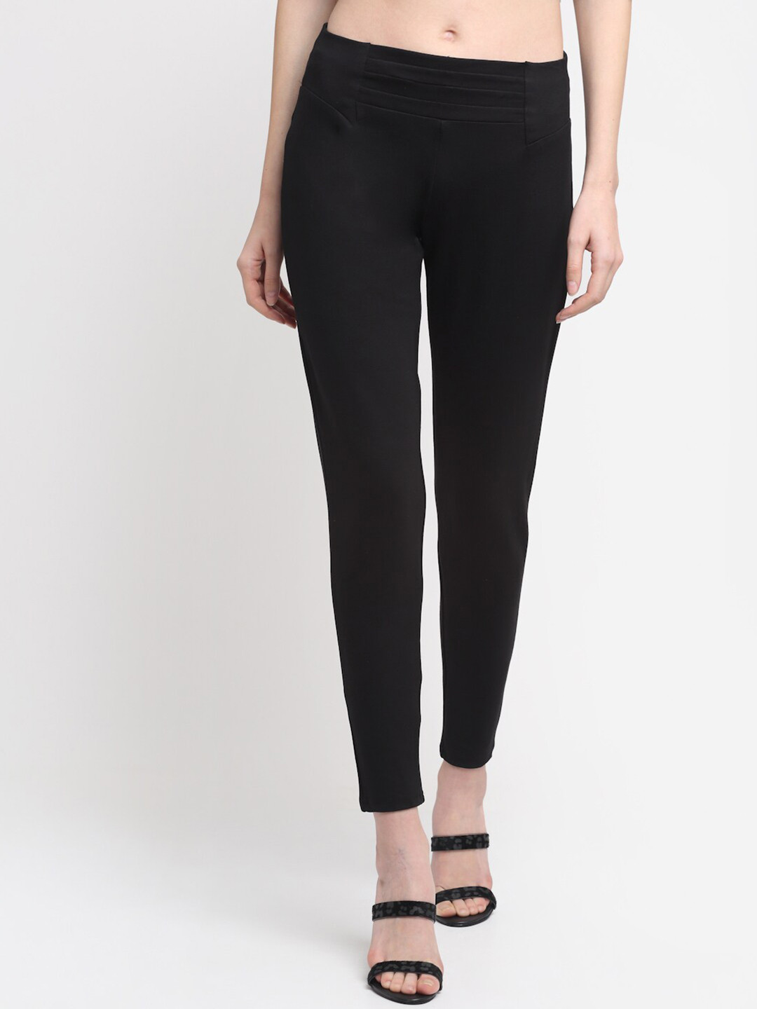 Cantabil Women Black Solid Cotton Treggings