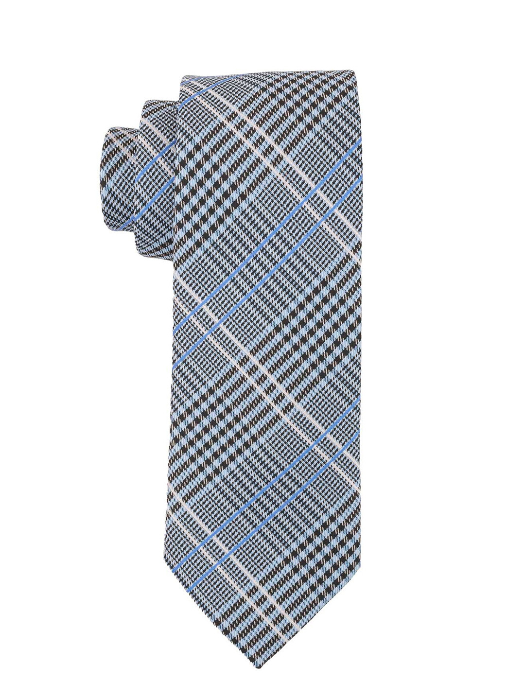The Tie Hub Men Blue Checked Broad Tie and Cufflinks