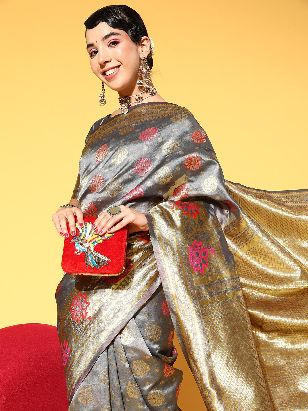 Saree mall Floral Saree With Woven Design Border