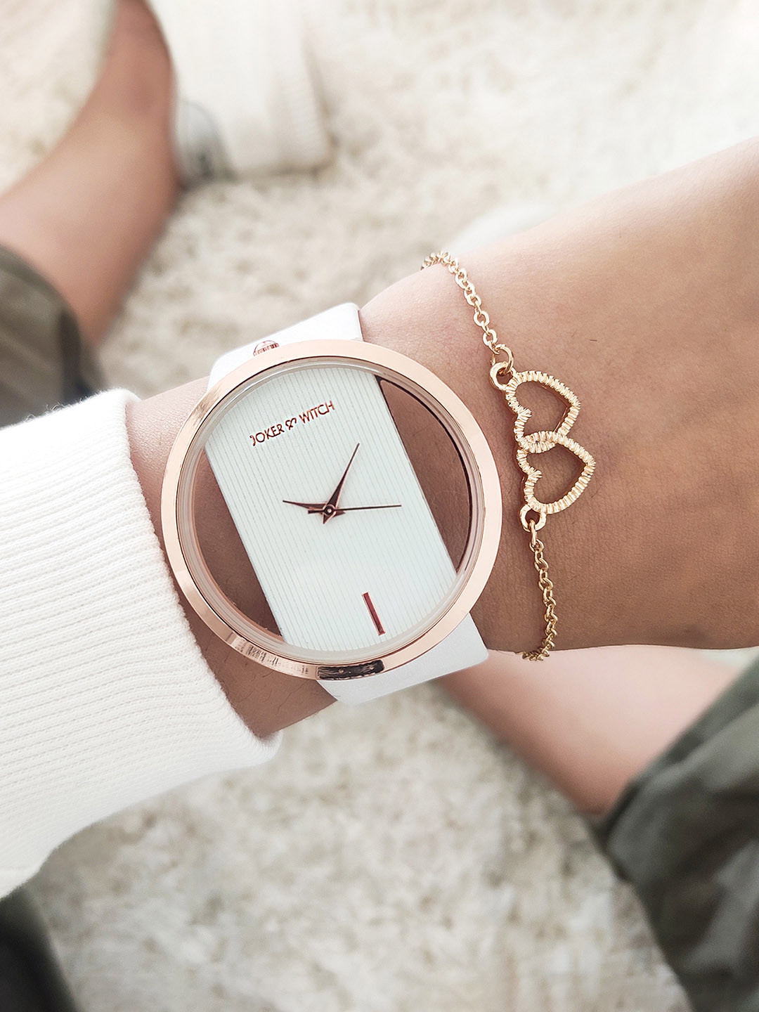 JOKER & WITCH Women  White & Gold Solid  Leather Watch Gift Set JWBS626