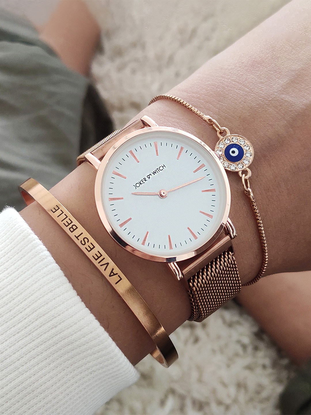 JOKER & WITCH Women Rose Gold & White Xin Watch & Bracelet Stack Gift Set