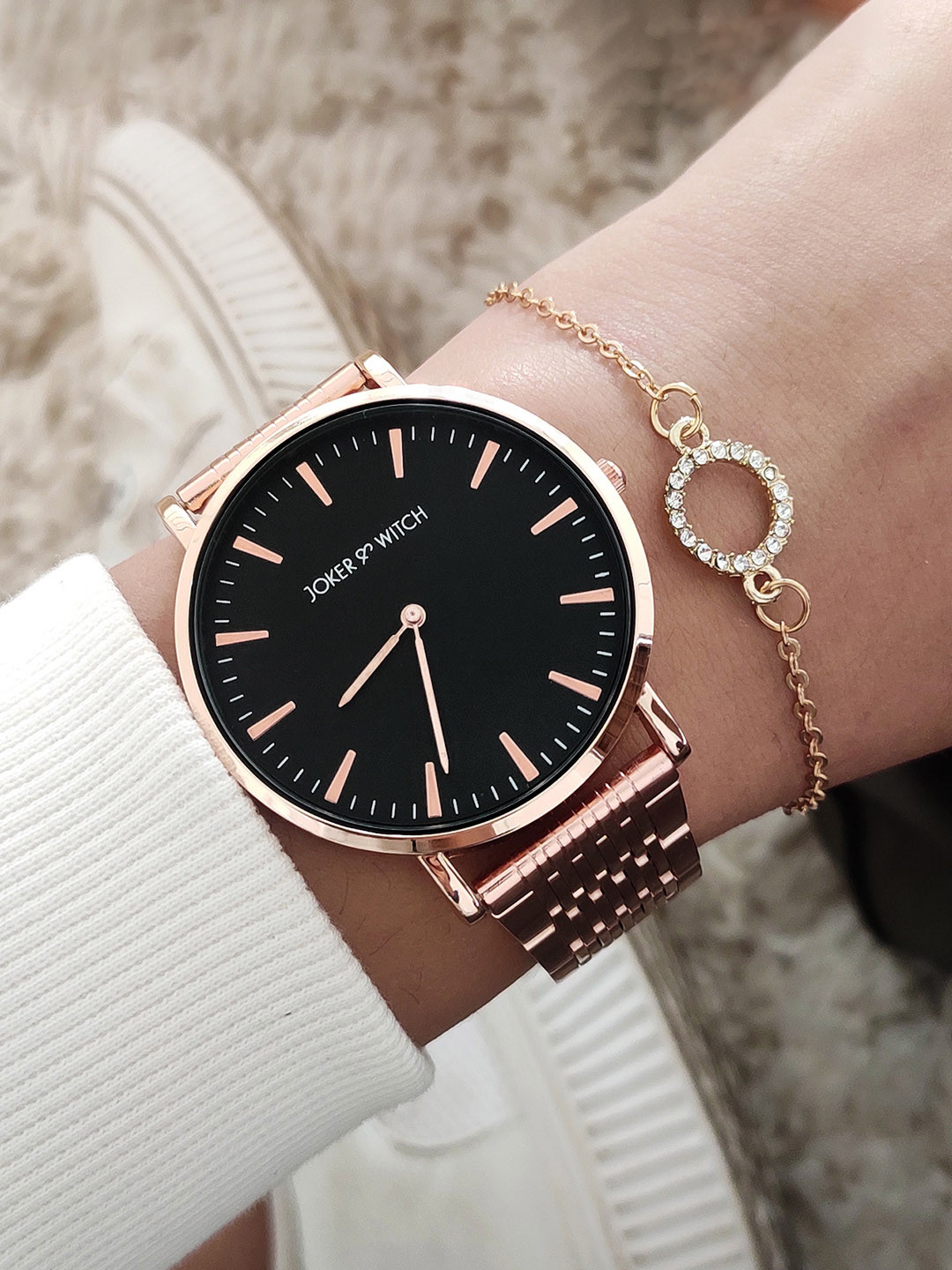 JOKER & WITCH Women Rose Gold & Black Juhi Watch Bracelet Stack