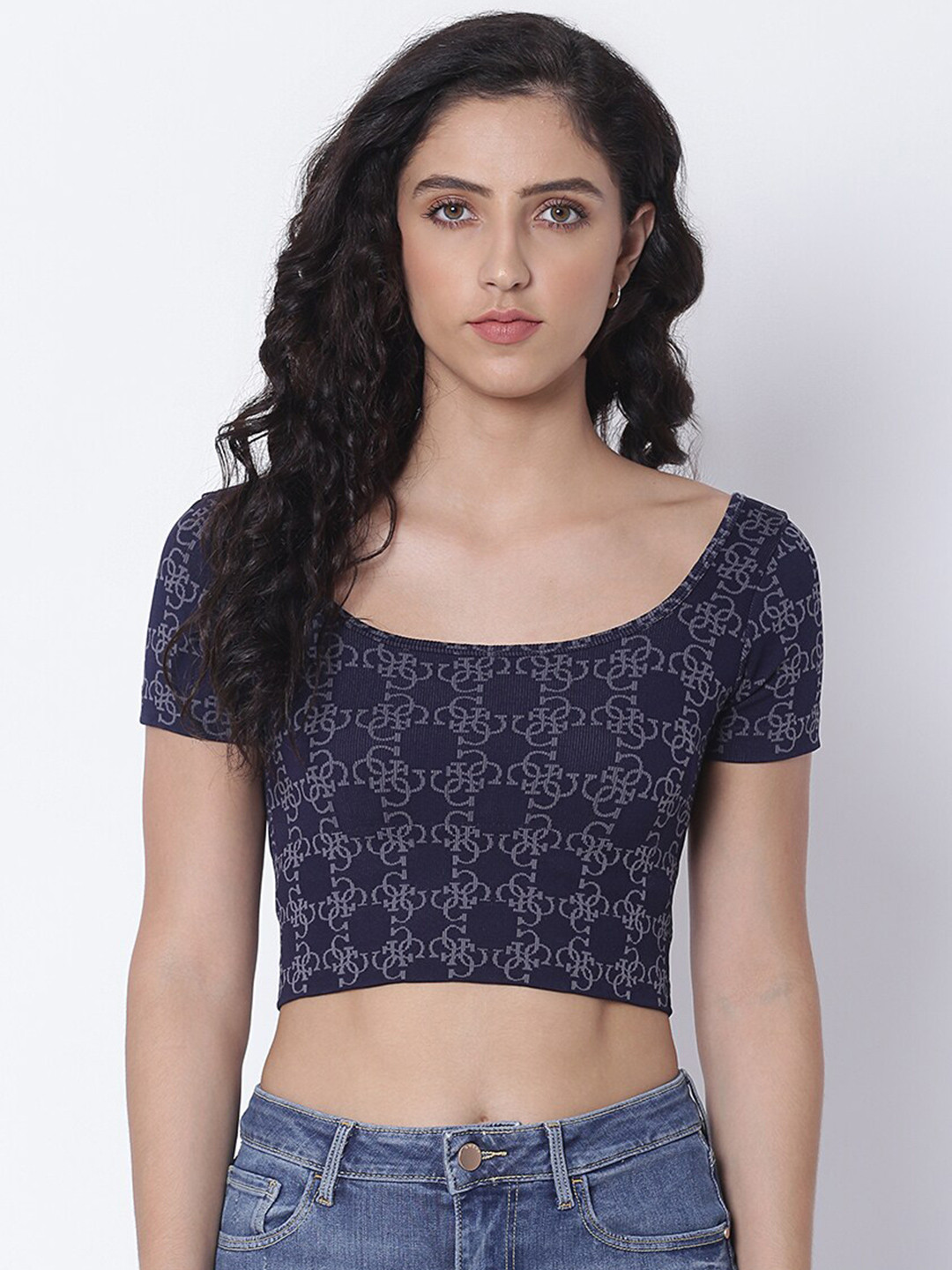GUESS Blue Print Crop Top