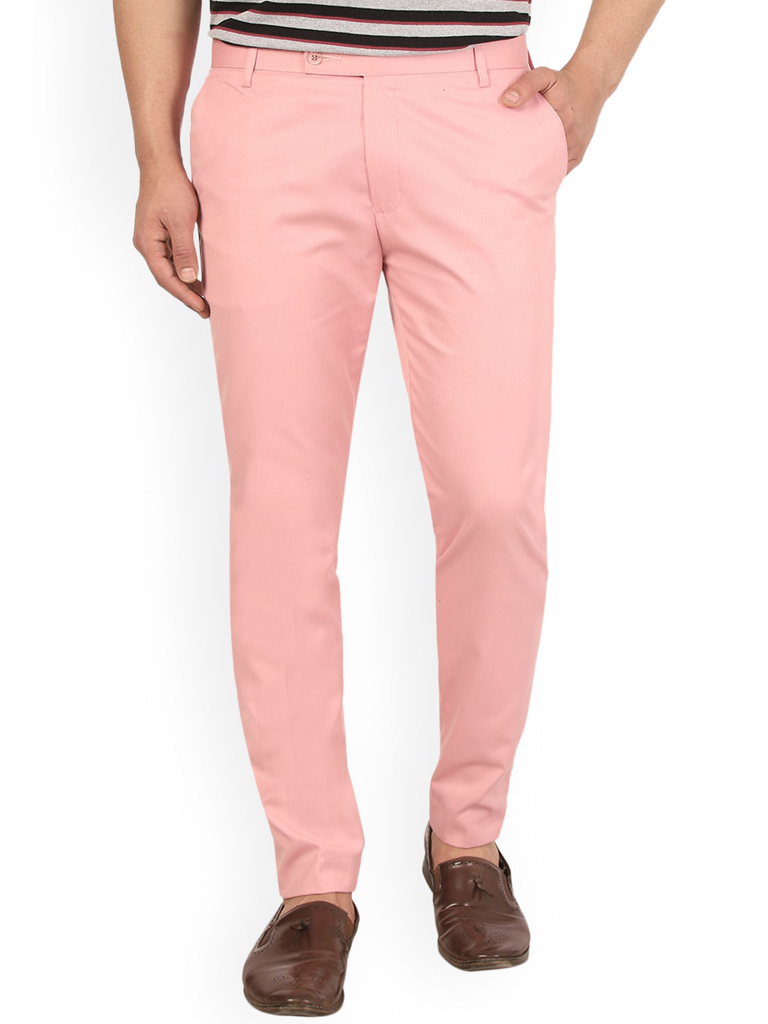 AD & AV Men Pink Classic Easy Wash Trousers