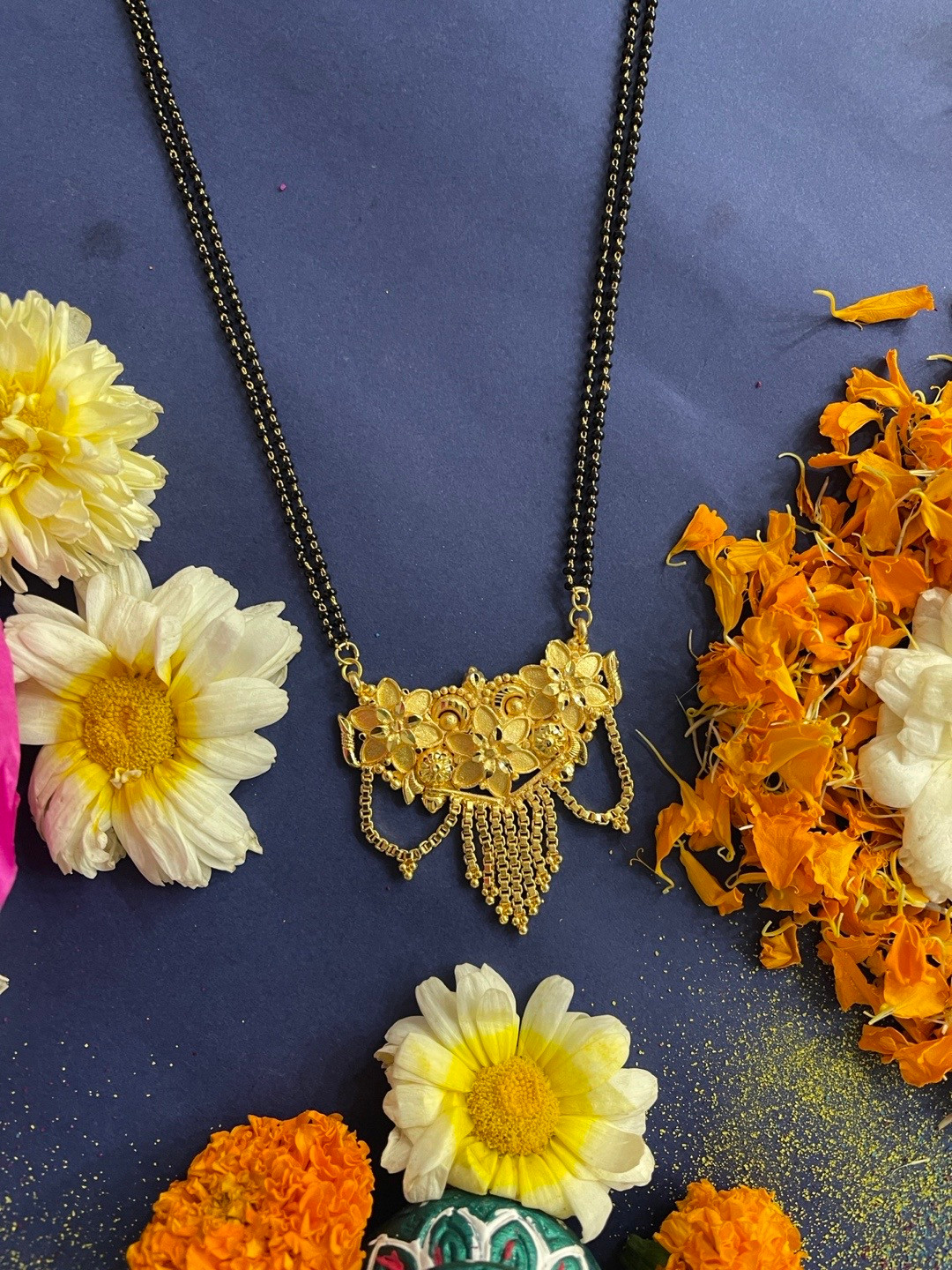 Digital Dress Room Gold-Plated Black Beaded Long Mangalsutra