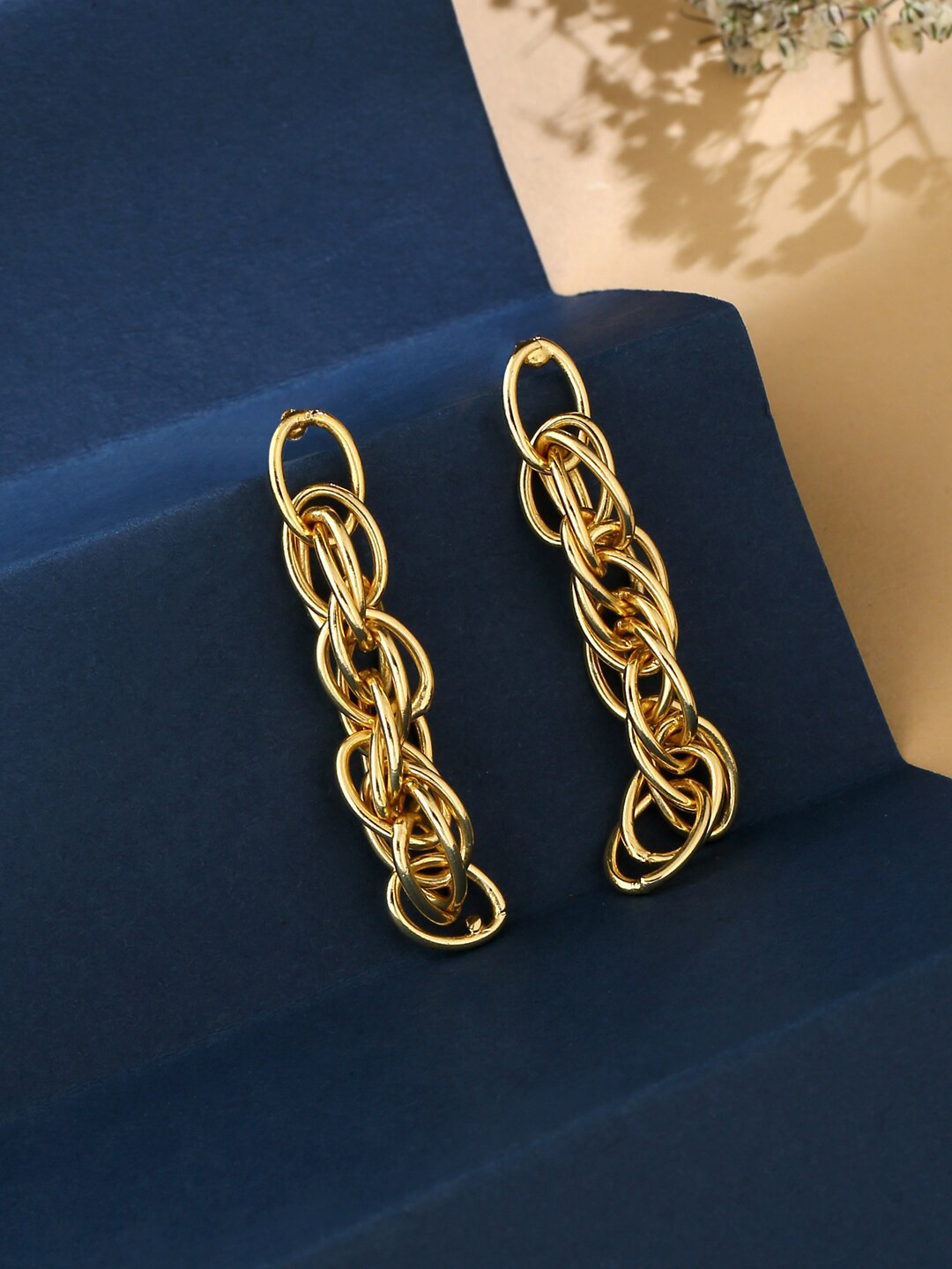 VIRAASI Glossy Gold-Plated Chain Design Drop Earrings