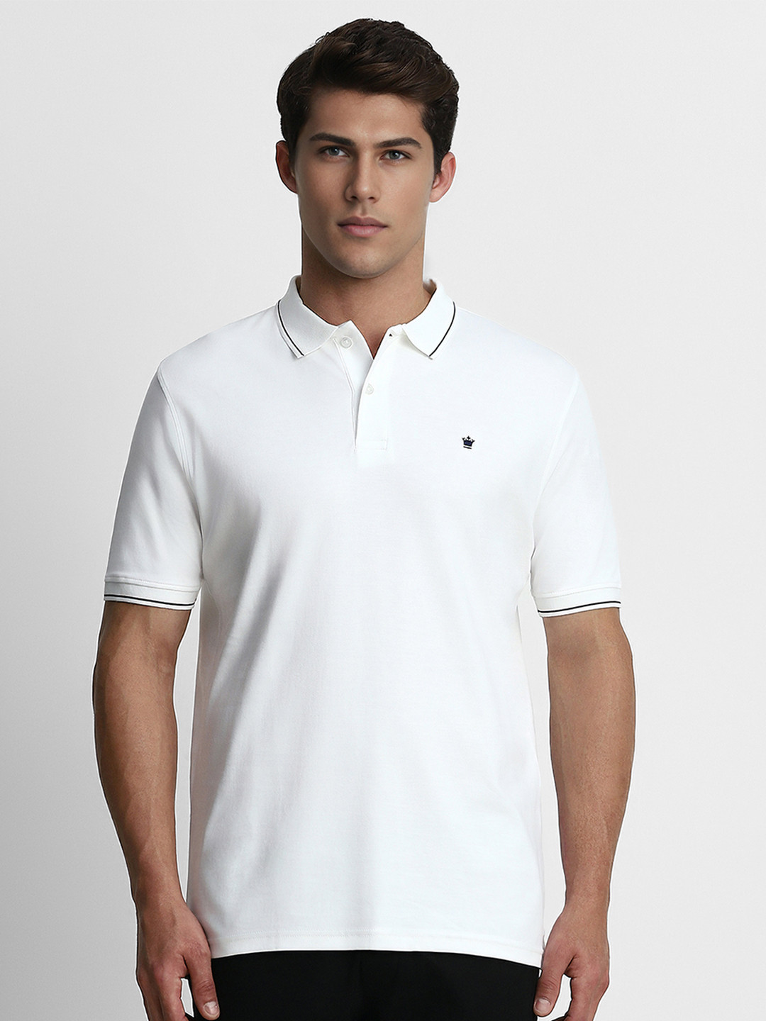 Louis Philippe Men White Solid Polo Collar Pure Cotton T-shirt