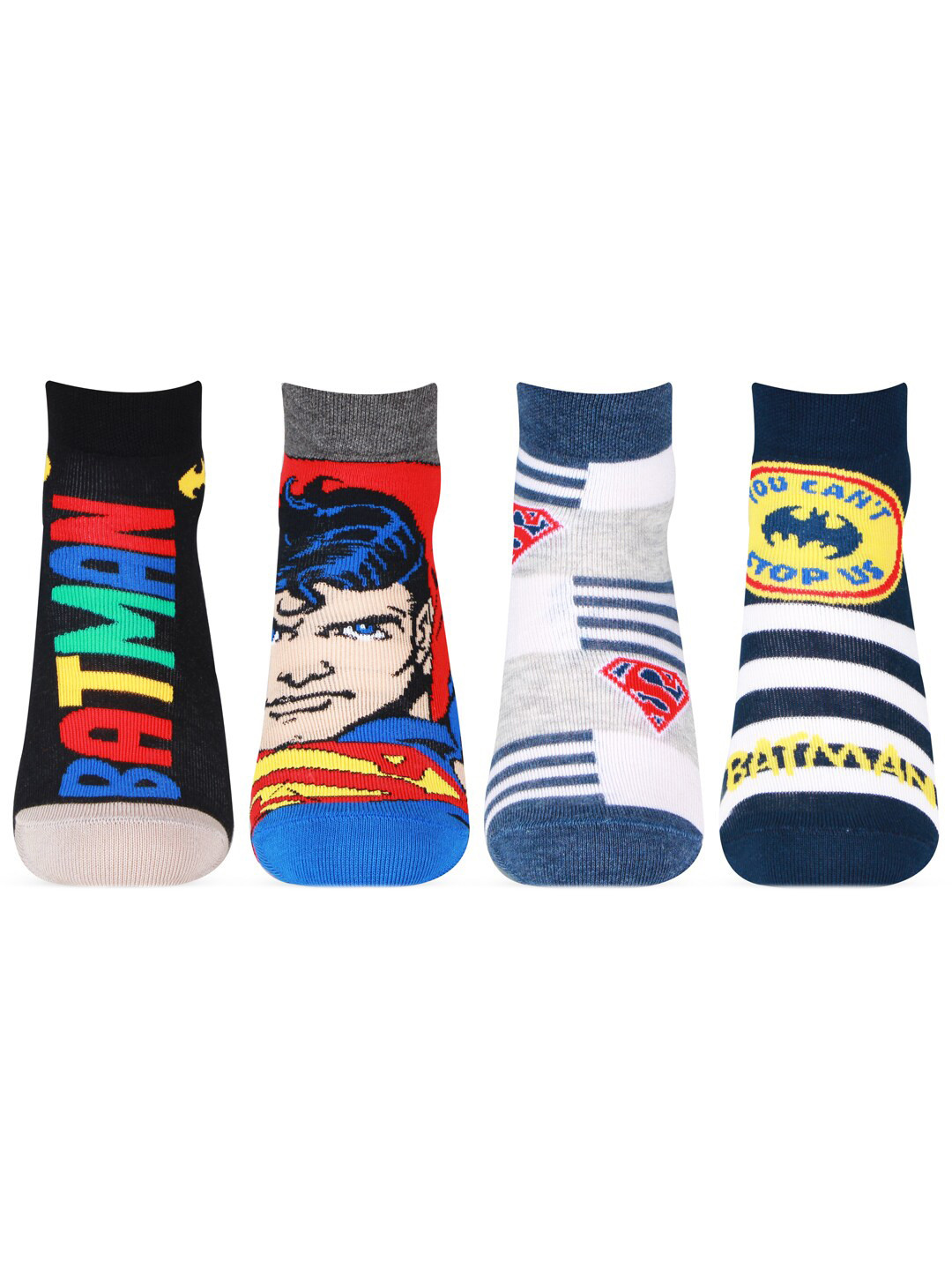 Bonjour Boys Pack Of 4 Assorted Supermam Batman Ankle-Length Socks