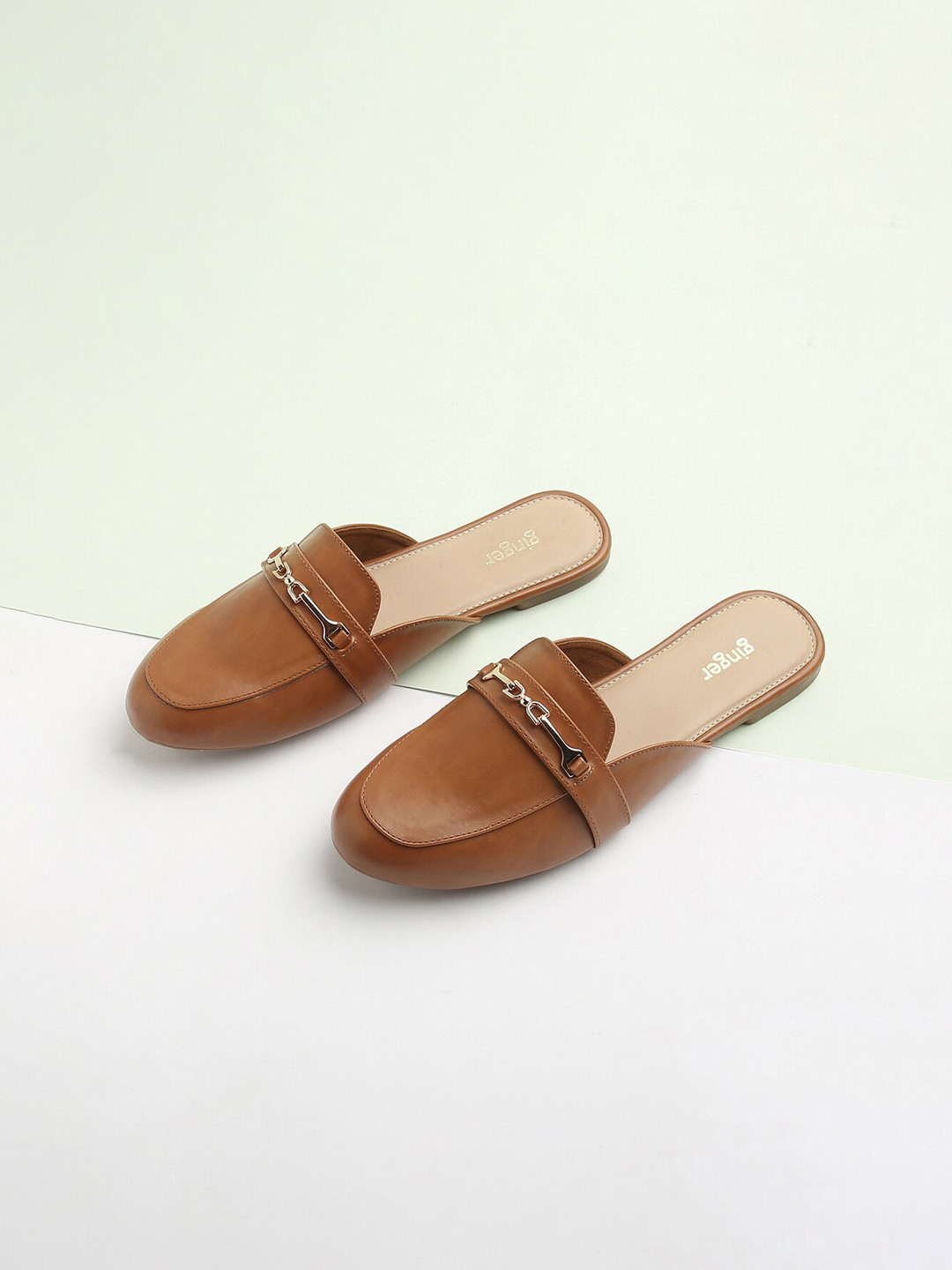 Ginger by Lifestyle Women Brown Embellished Mules