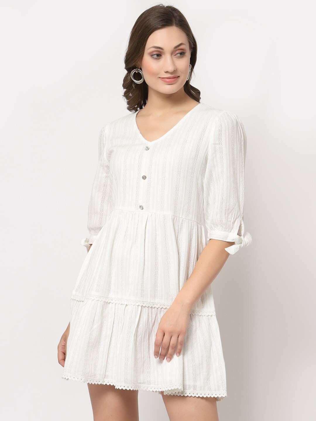 Gipsy White Ethnic Motifs Embroidered Cotton Dress