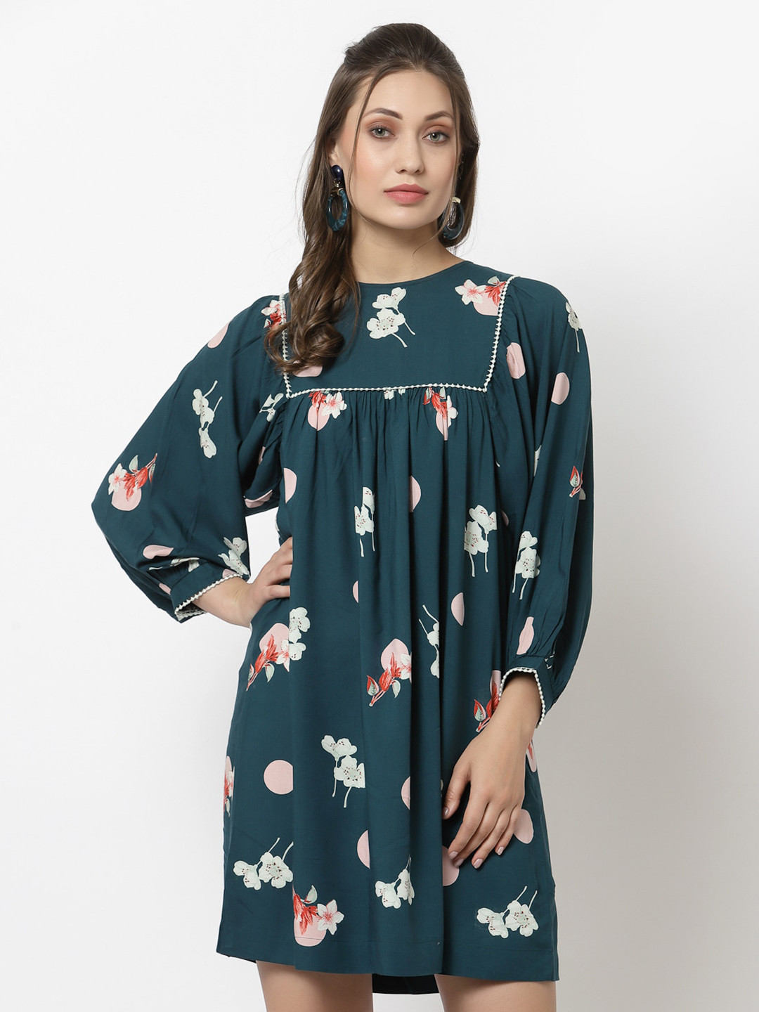 Gipsy Teal Green Floral A-Line Dress