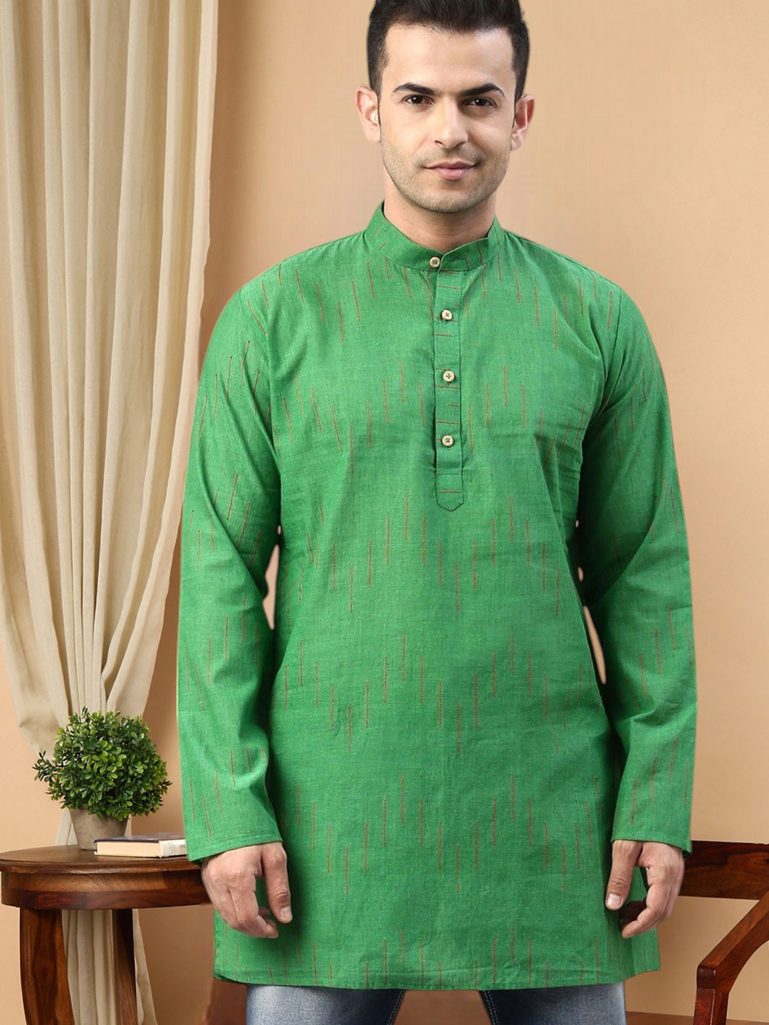 TATTVA Men Green Patchwork Kurta