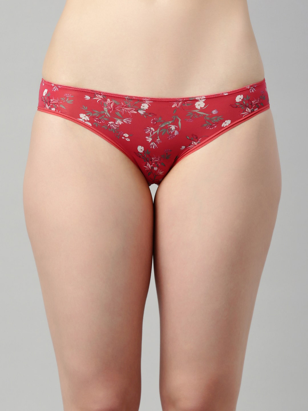 Enamor Women Red & Green Printed Low Waist Bikini Briefs P165