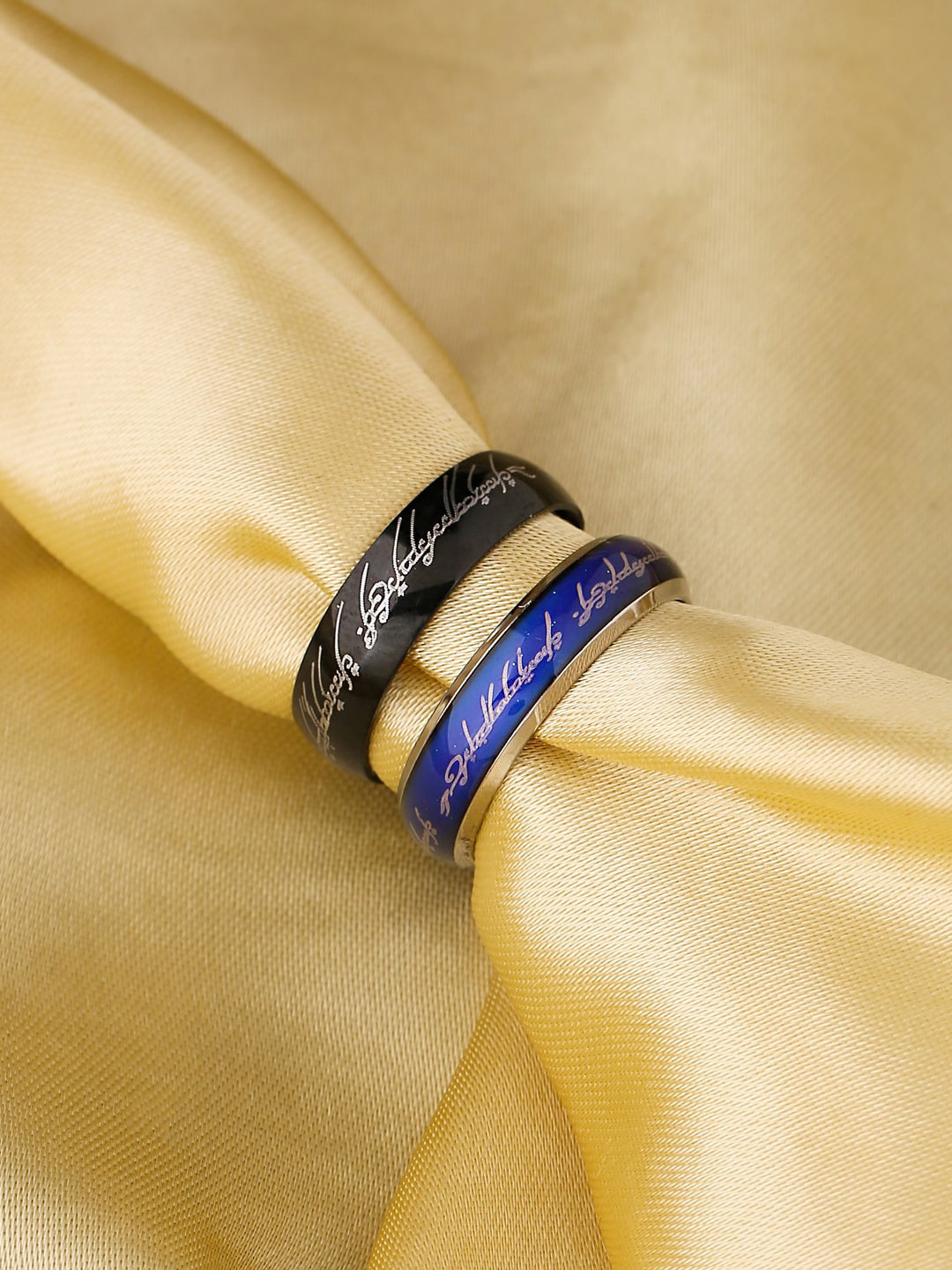 Yellow Chimes Men Set of 2 Dragon Celtic Inlay Polish Finish Titanium Steel Rings