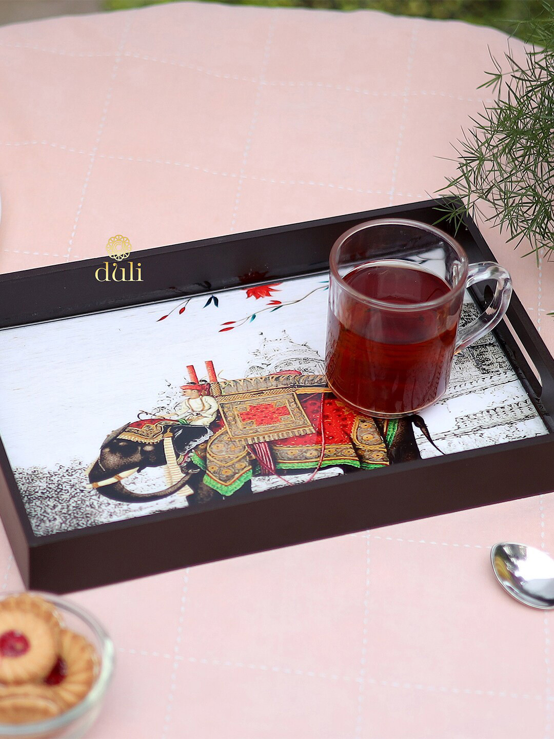 DULI Brown & Red Printed  Serving Tray