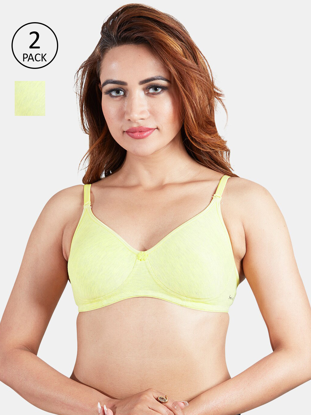 Sonari Yellow Pack Of 2 Non Padded Non Wired T-Shirt Bra With All Day Comfort Features