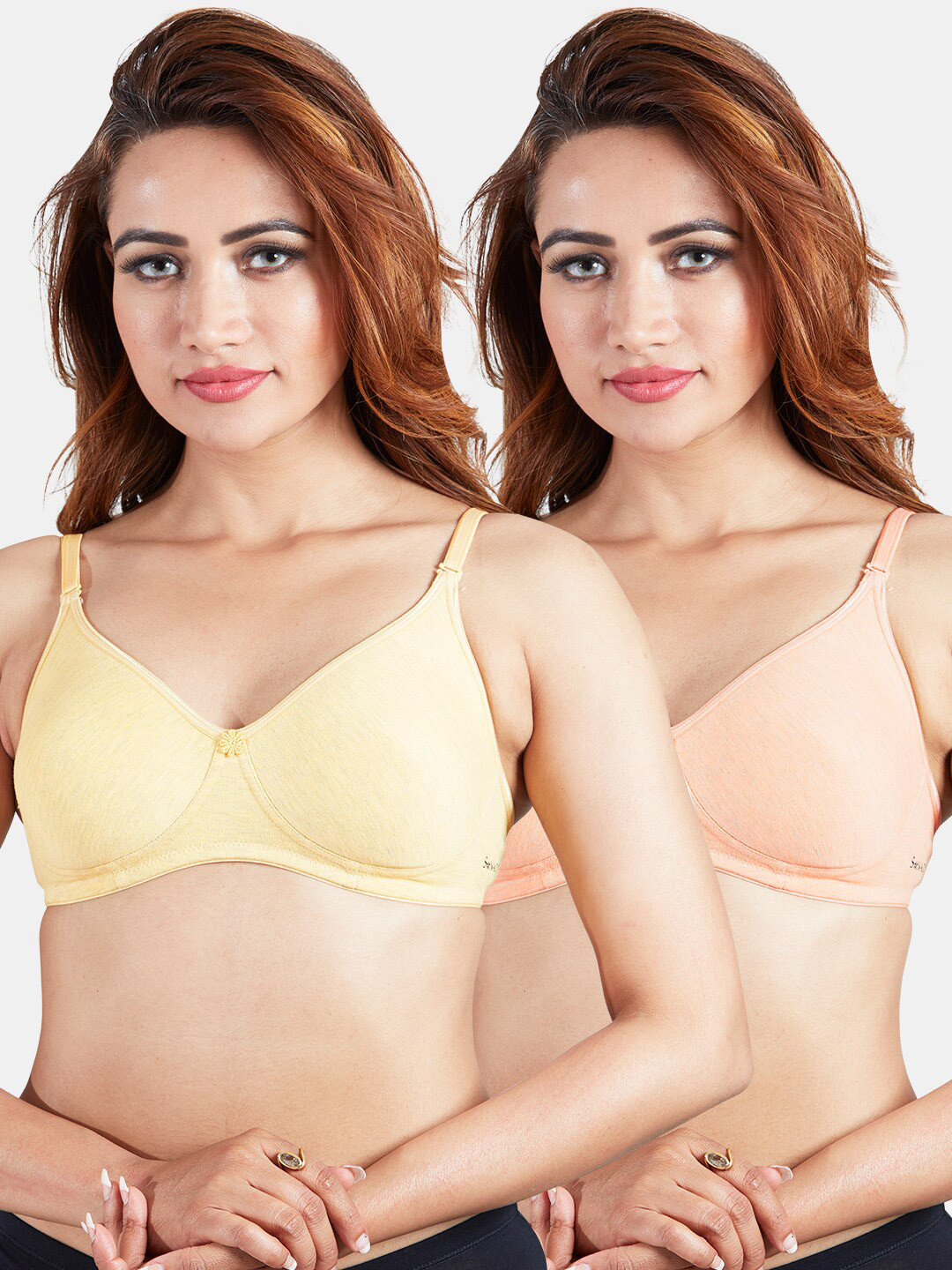 Sonari Pack of 2 Yellow & Orange T-Shirt Bra - Non Padded
