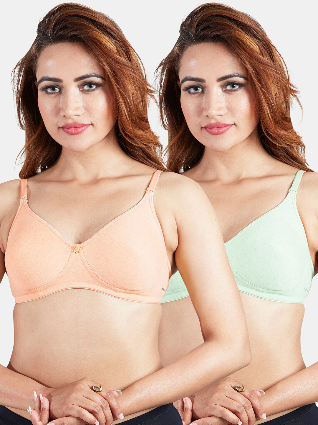 Sonari Women Orange & Sea Green Pack of 2 Bra