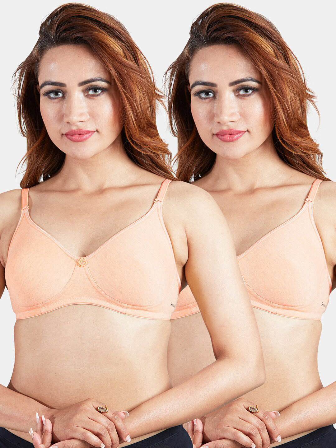 Sonari Peach-Coloured Pack Of 2 Non Padded T-Shirt Bra With All Day Comfort Features