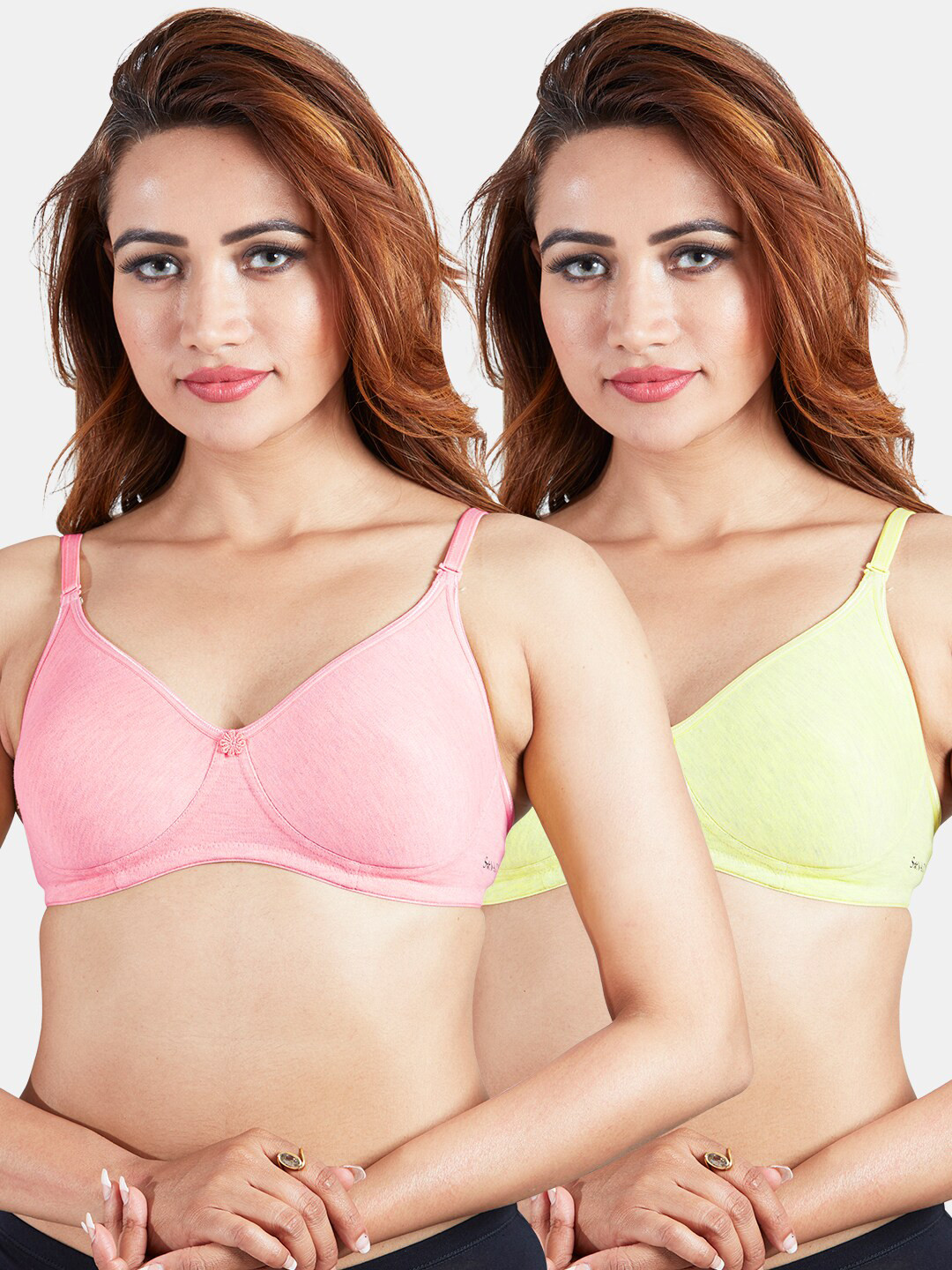 Sonari Pack of 2 Pink & Yellow T-Shirt Bra - Non Padded