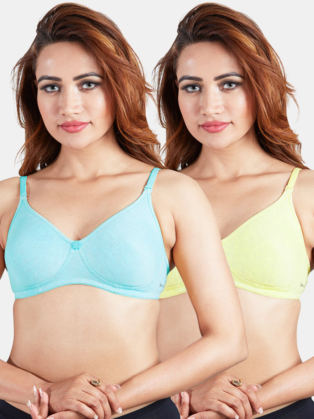 Sonari Set Of 2 Blue & Yellow Non Padded Bra