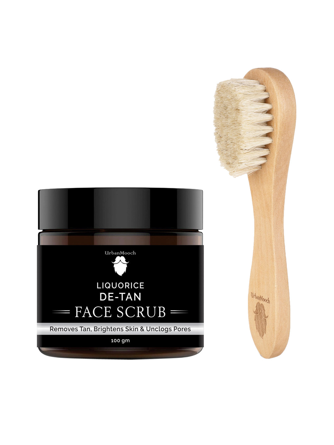 UrbanMooch Men Set of Liquorice De-Tan Face Scrub 100 g & Facebrush