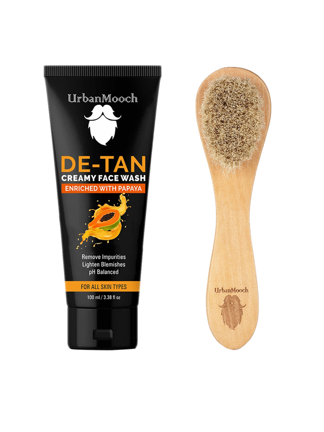 UrbanMooch Men Set of 2 De-Tan Creamy Face Wash 100 g & Facebrush