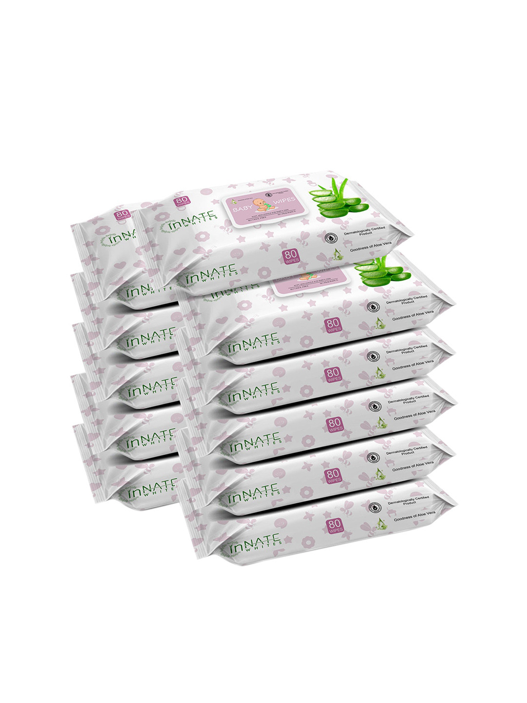 InnateWhites Kids Set of 11 Soft & Gentle Baby Wipes with Aloe Vera - 80 Wipes Each