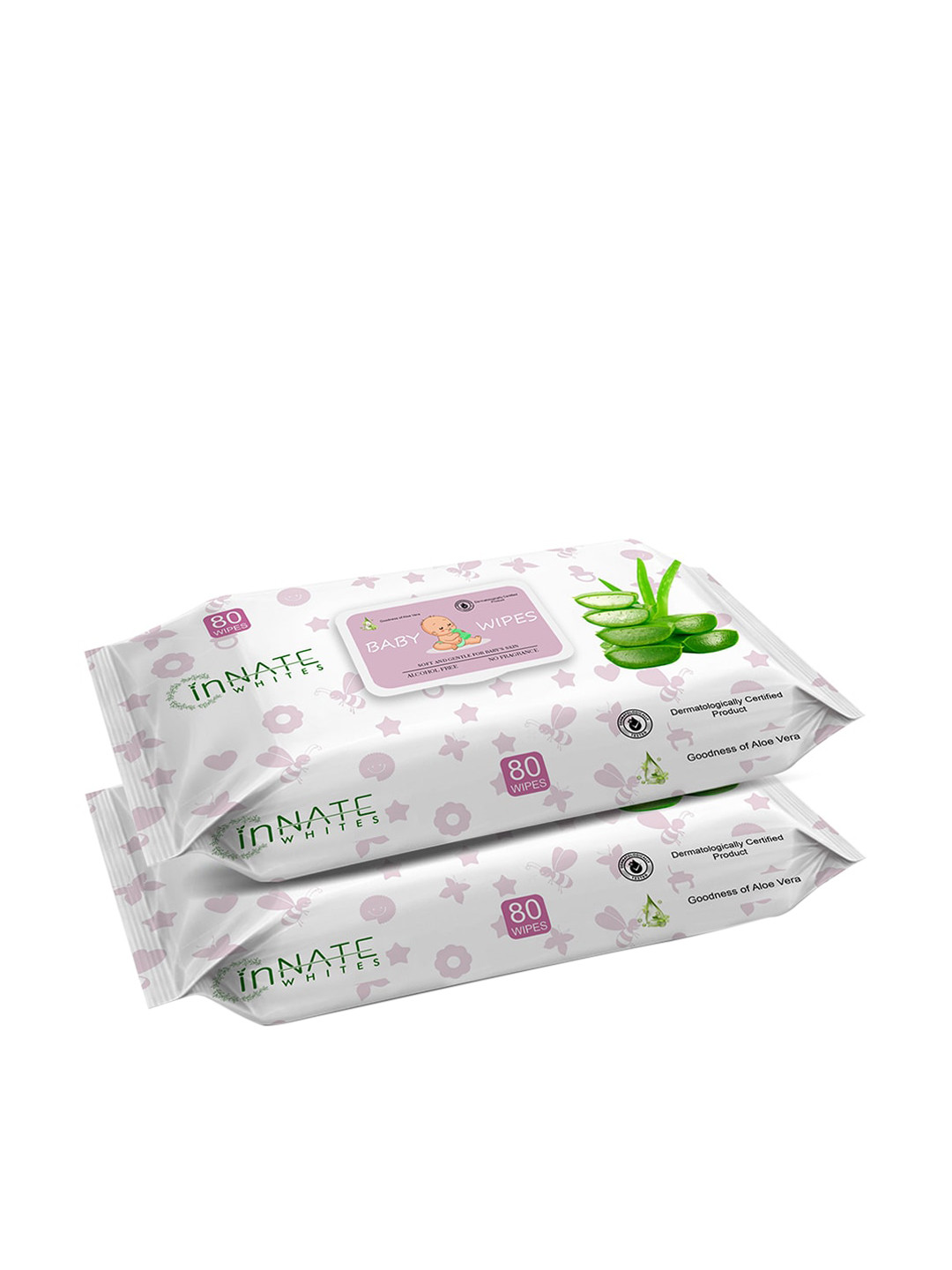 InnateWhites Kids Set of 2 Soft & Gentle Baby Wipes with Aloe Vera - 80 Wipes Each