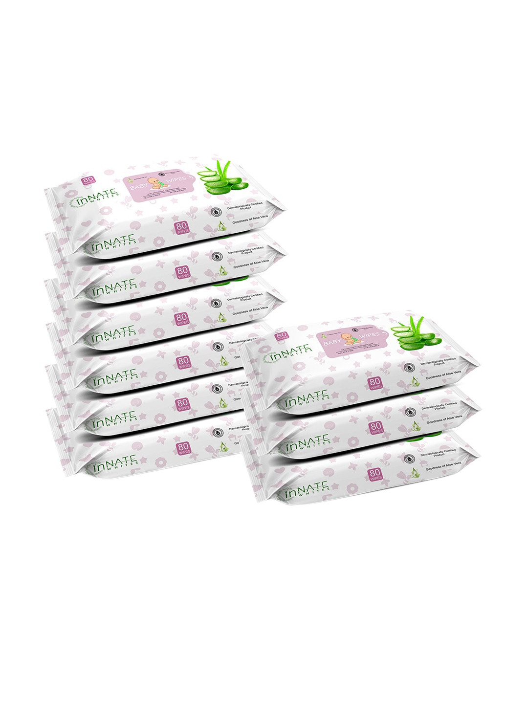 InnateWhites Kids Set of 9 Soft & Gentle Baby Wipes with Aloe Vera - 80 Wipes Each