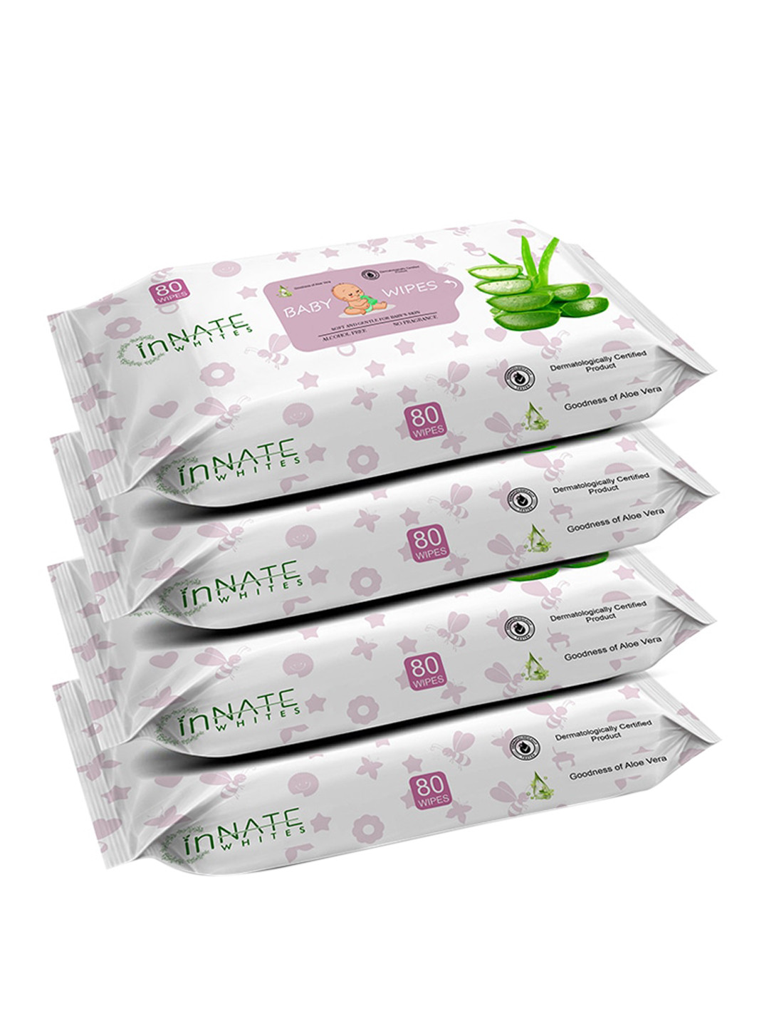 InnateWhites Kids Set of 4 Soft & Gentle Baby Wipes with Aloe Vera - 80 Wipes Each