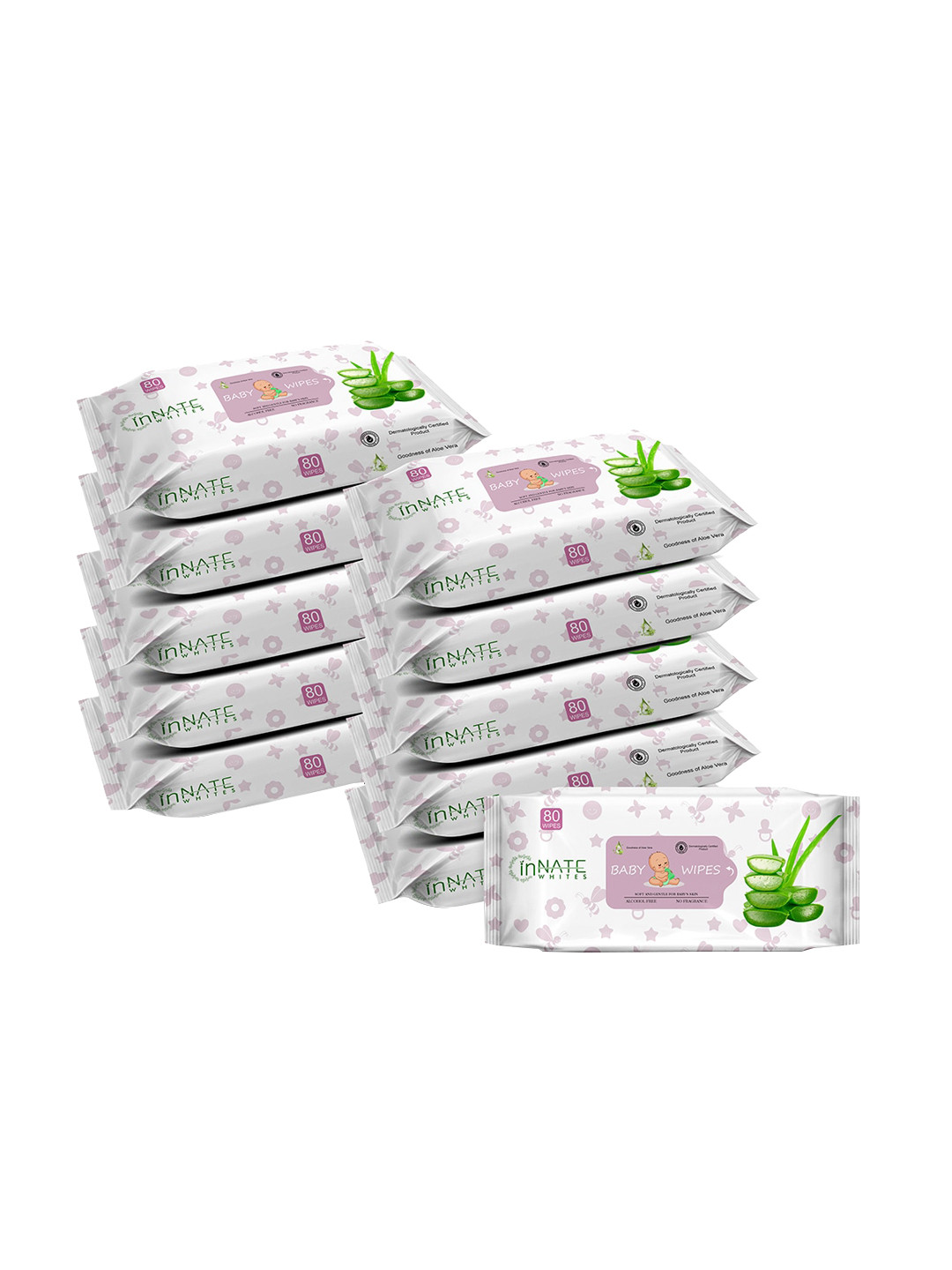 InnateWhites Set of 11 Gentle Aloevera Baby Wipes with Fliptop Lid - 80 Pulls Each