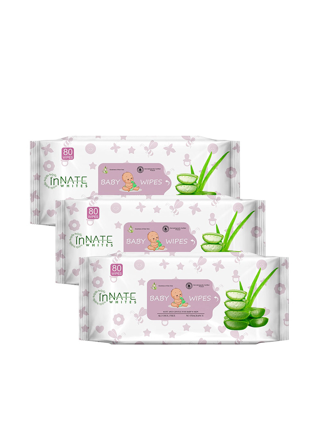 InnateWhites Kids Set of 3 Soft & Gentle Baby Wipes with Aloe Vera - 80 Wipes Each
