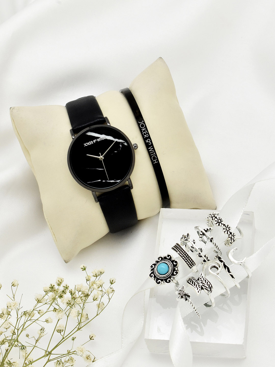 JOKER & WITCH Women Black & Silver Toned Watch Gift Set