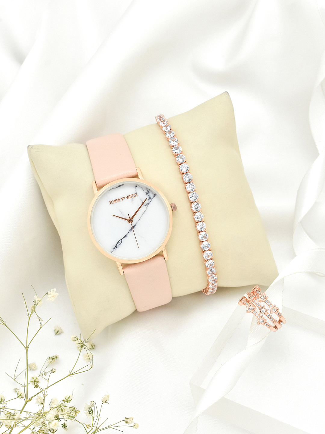 JOKER & WITCH Women Gold-Toned & Pink Watch Gift Set JWLT437