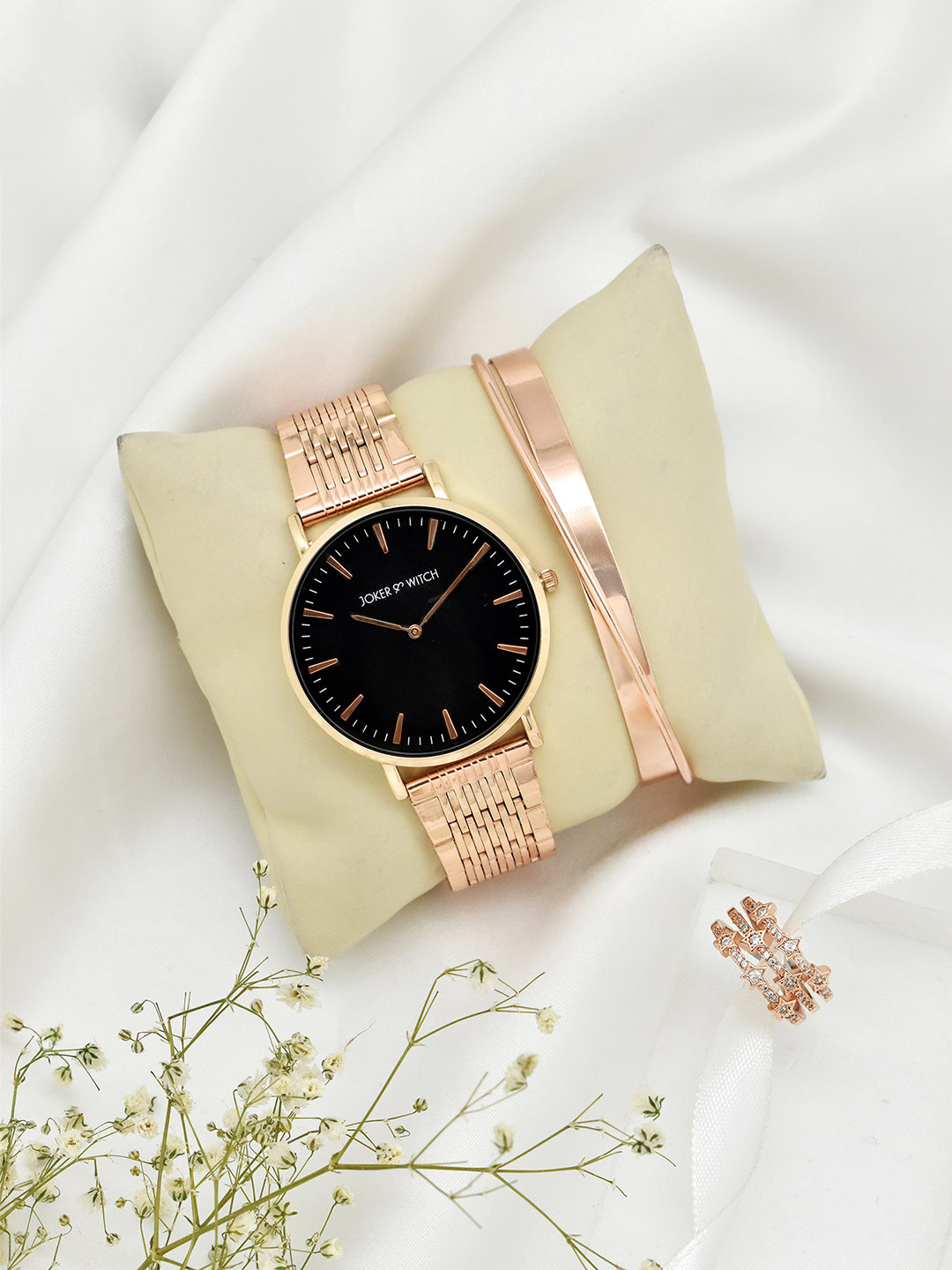JOKER & WITCH Women Rose Gold-Plated Black & Stone Studded Gift Set