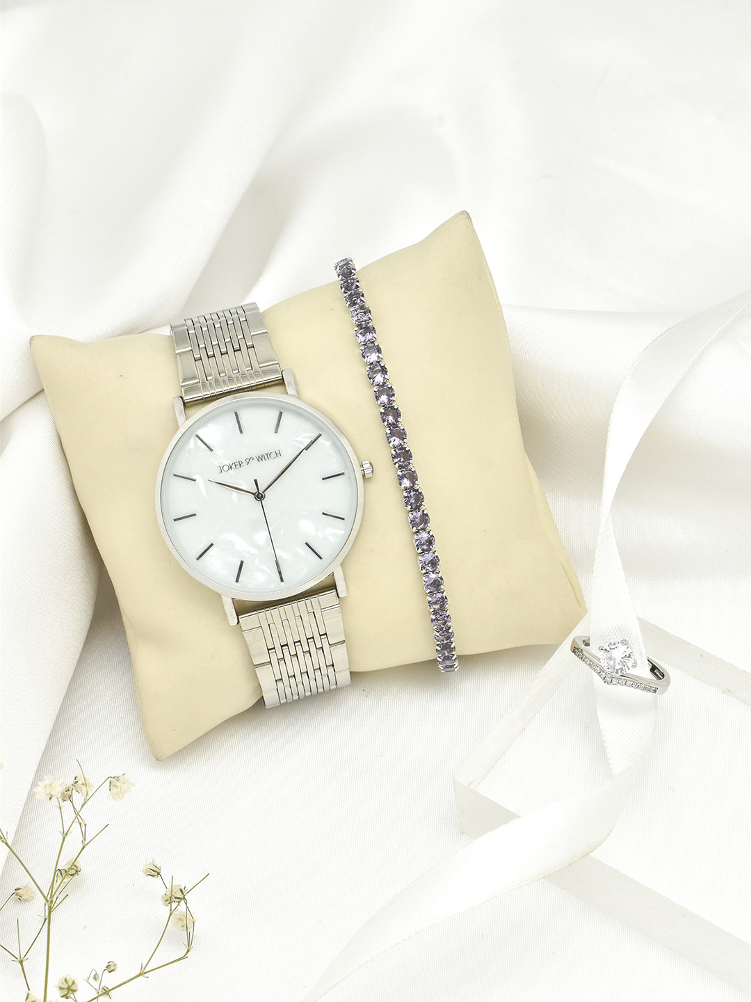 JOKER & WITCH Women Silver-Toned & Purple Watch Gift Set JWLT415