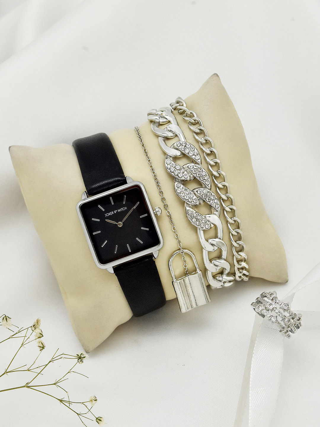 JOKER & WITCH Silver-Toned & Black Alvara Love Triangle Set