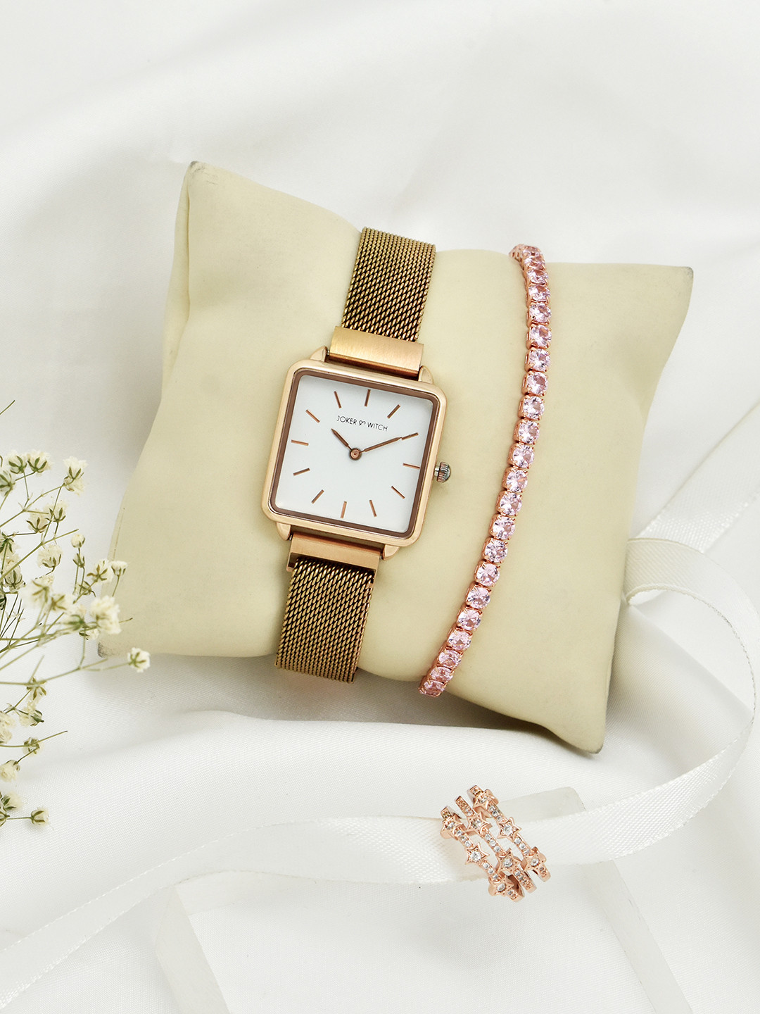 JOKER & WITCH Women Rose Gold-Toned & Pink Watch Gift Set