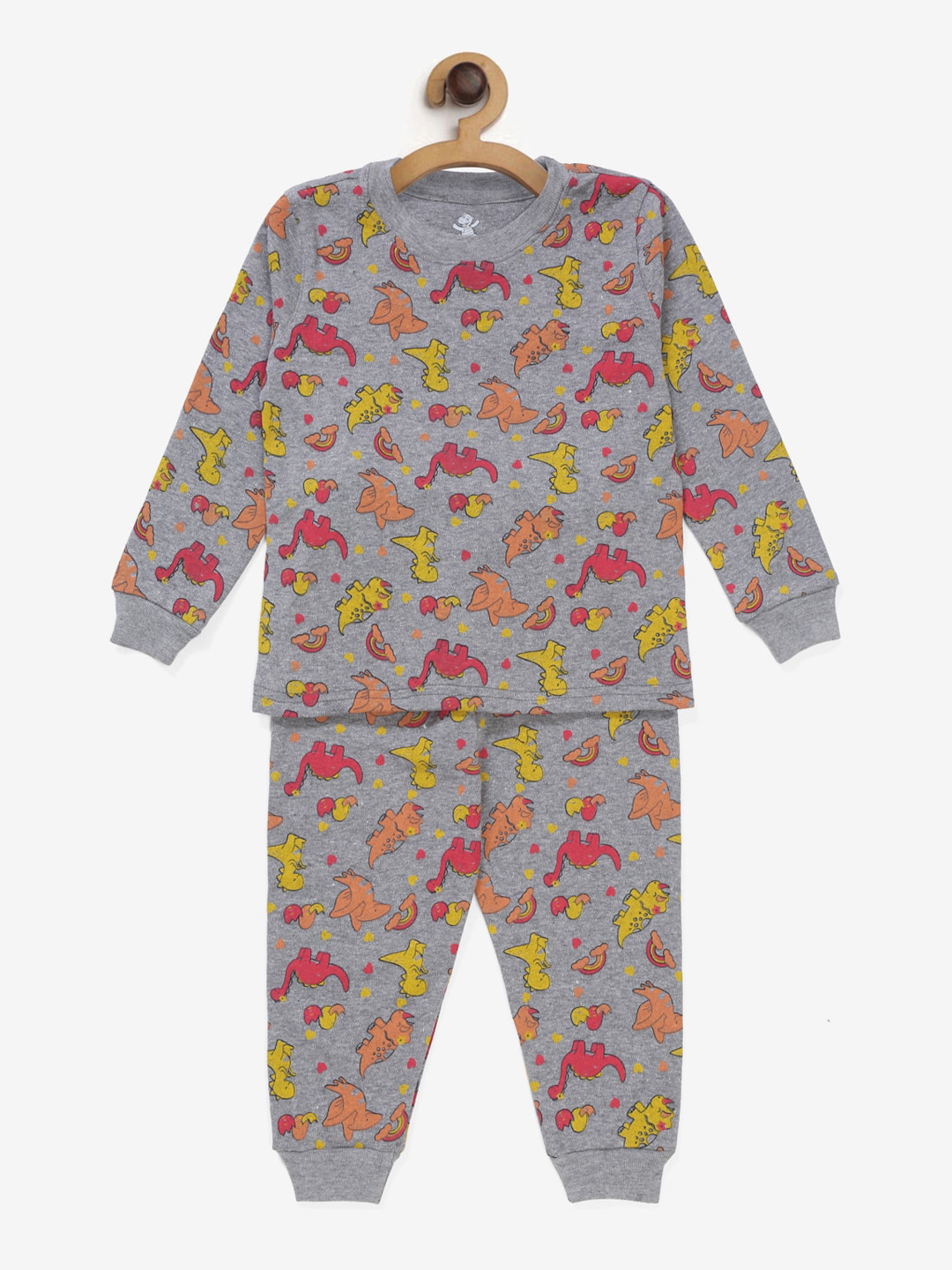 Hippodrome Boys Grey & Yellow Printed Night suit