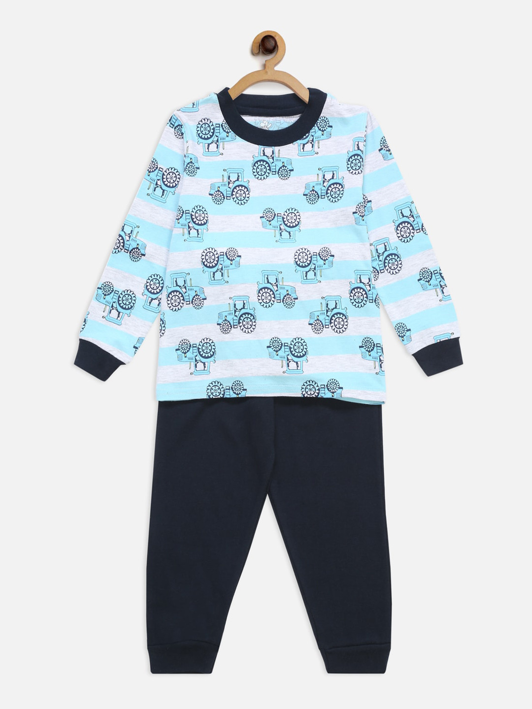 Hippodrome Boys Navy Blue & White Printed Cotton Night suit