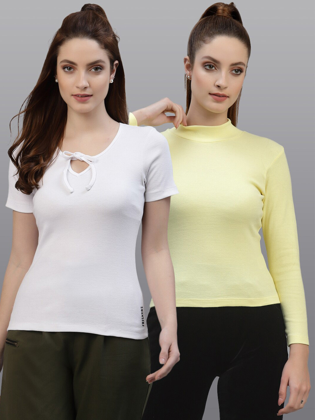 Friskers Women Pack of White & Yellow Tops