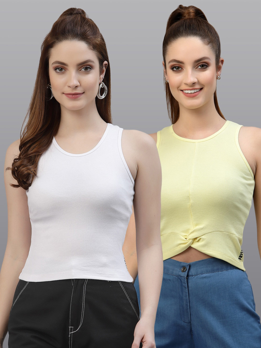Friskers 2 White & Yellow Tank Crop Top