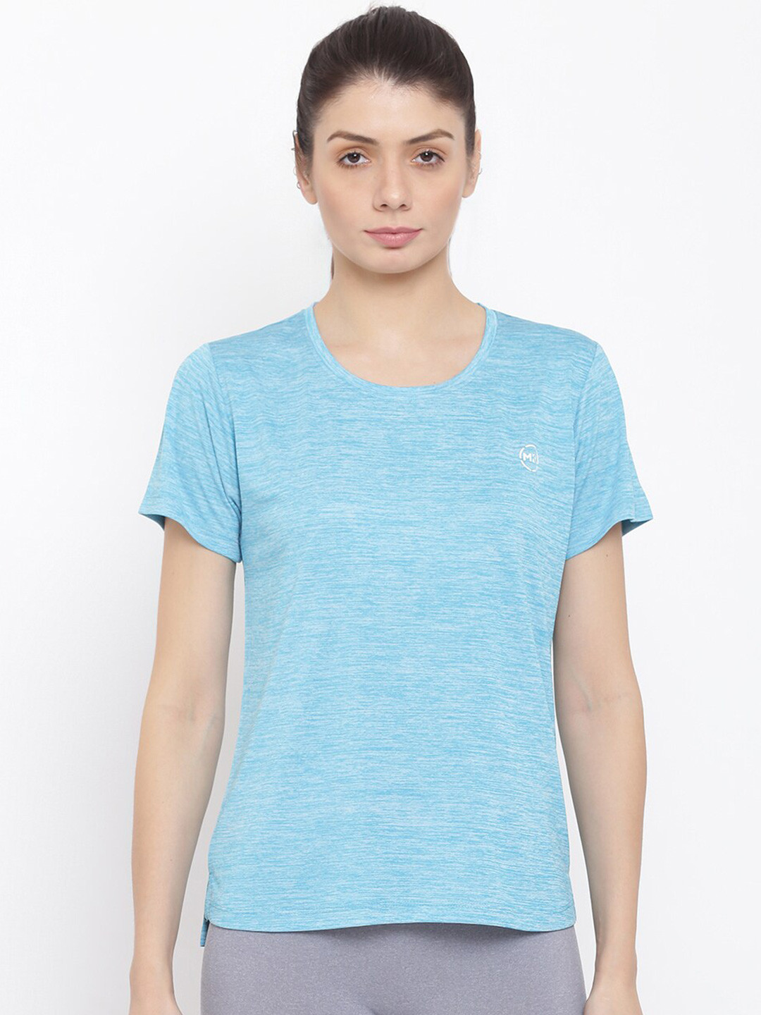 MKH Women Blue Extended Sleeves Dri-FIT Raw Edge T-shirt