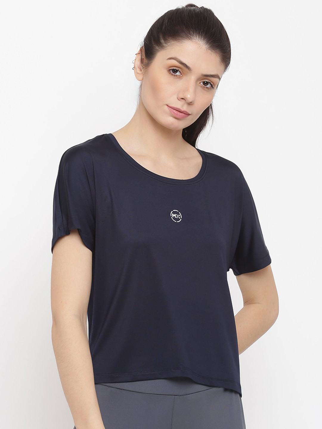 MKH Women Navy Blue Dri-FIT Sports T-shirt